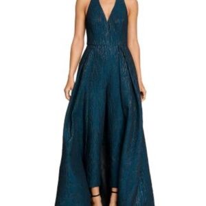 HALSTON Metallic Jacquard Skirted Jumpsuit